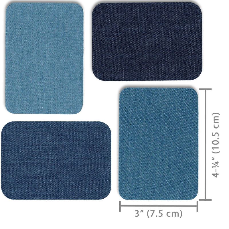 ZEFFFKA Premium Quality Denim Iron-on Jean Patches Inside & Outside Strongest Glue 100% Cotton Assorted Shades of Blue Repair Decorating Kit 12 Pieces Size 3" by 4-1/4" (7.5 cm x 10.5 cm) - NewNest Australia
