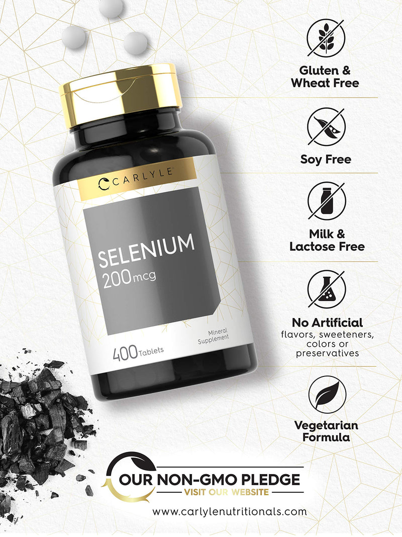 Selenium 200mcg | 400 Tablets | Vegetarian, Non-GMO & Gluten Free Supplement | by Carlyle - NewNest Australia