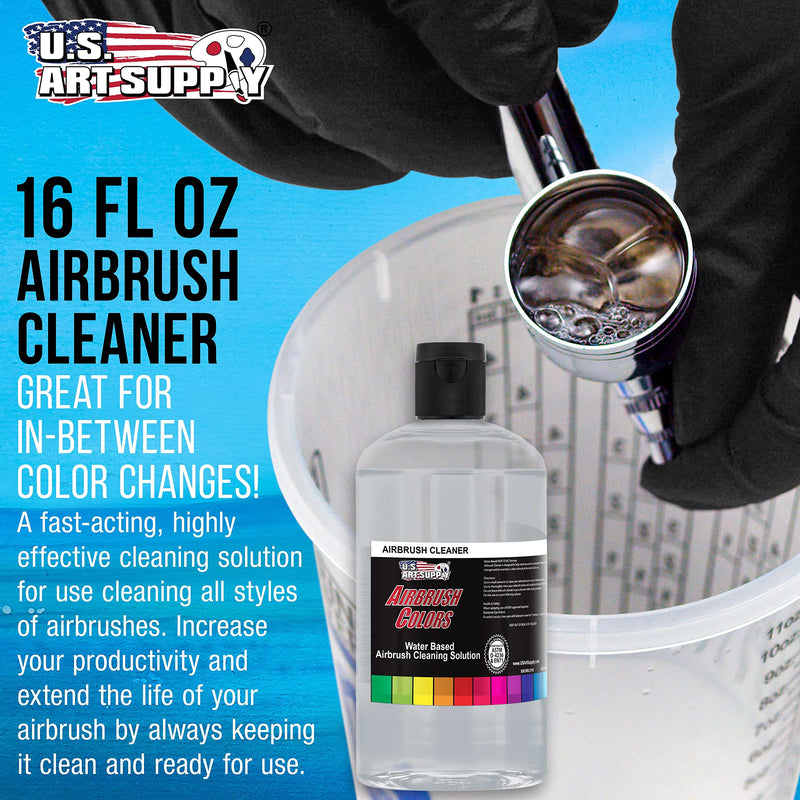 U.S. Art Supply Airbrush Cleaner, 16-Ounce Pint Bottle - Fast Acting Cleaning Solution, Quickly Remove Water-Based Acrylic Paint, Watercolor, Makeup - Clean Clogged Airbrushes, Brushes, Artist Tools - NewNest Australia