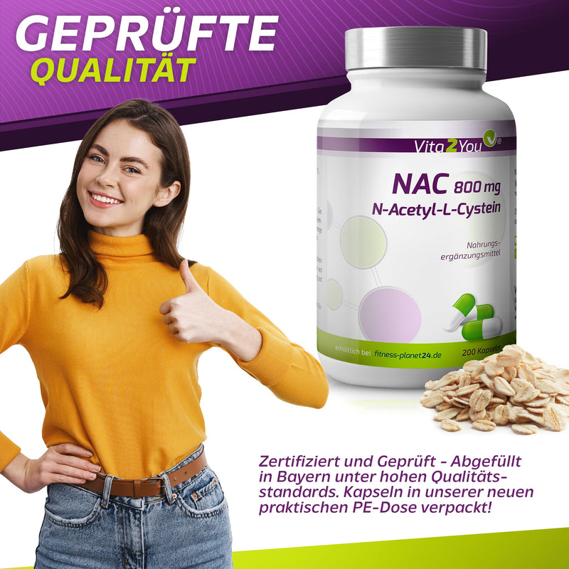 Vita2You NAC 800mg - 200 capsules - N-Acetyl L-Cysteine - without additives - high dosage - amino acid - premium quality - NewNest Australia