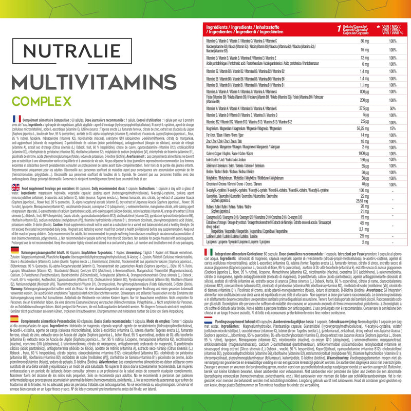 Multivitamin Capsules 29 Essential Nutrients Vegan | Vitamins A, B, C, D, E, K, Biotin, L-Cysteine, Coenzyme Q10 And 9 Minerals | Multivitamin Complex 60 Capsules | Nutralie - NewNest Australia