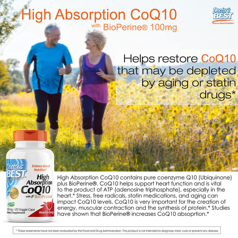 Doctor's Best High Absorption CoQ10 with Bioperine, Heart Health & Energy Production, Non-GMO, Gluten & Soy Free, Vegan, 100 Mg, 120 count - NewNest Australia