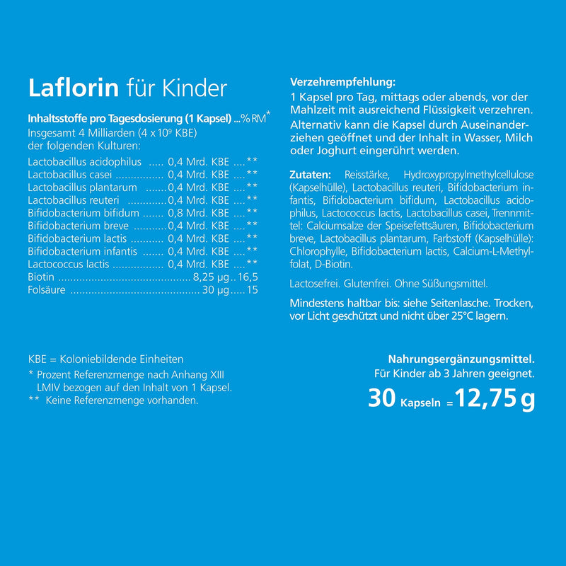 Laflorin® for children - with 9 natural active intestinal bacteria combined with biotin and folic acid to support and build up children's sensitive intestinal flora - NewNest Australia
