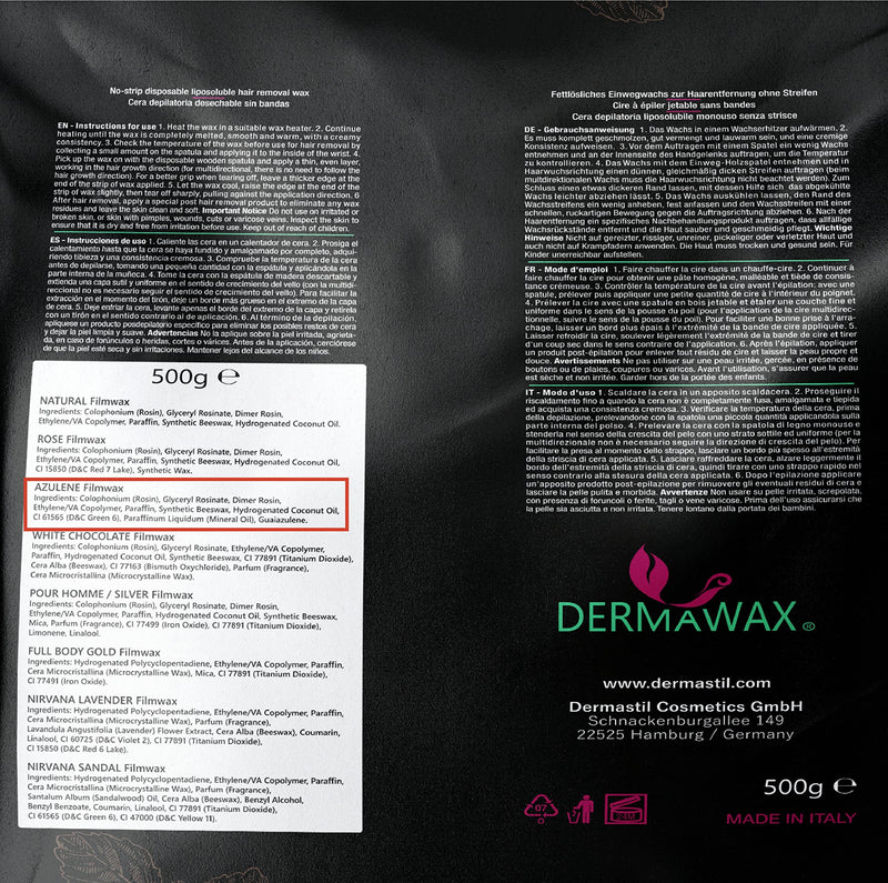Dermawax Azulen Film Wax With Coconut Oil Hot Wax Hard Wax Beads Wax Beads For Professional Hair Removal Face Legs Arms Back Hair Removal Without Wax Strips (500 G) - NewNest Australia