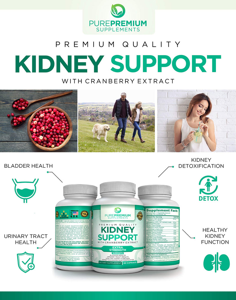 Premium Kidney Support Supplement by PurePremium (Kidney Cleanse Supplement) Supports Urinary Tract and Bladder Health – Cranberry Extract, Astragalus and Uva Ursi Leaf - 60 Caps - NewNest Australia