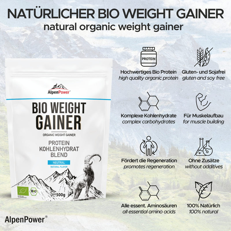 AlpenPower BIO Weight Gainer Neutral 1 kg I 100% natural ingredients & no additives I High-quality protein-carbohydrate mixture I For muscle building natural 1 kg (pack of 1) - NewNest Australia