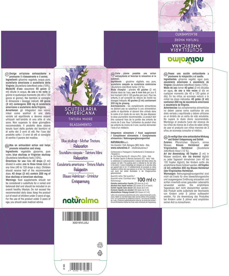 Blue Skullcap or Virginian Skullcap (Scutellaria lateriflora) herb Alcohol-Free Mother Tincture Naturalma | Liquid Extract Drops 100 ml | Food Supplement | Vegan 100 ml (Pack of 1) - NewNest Australia