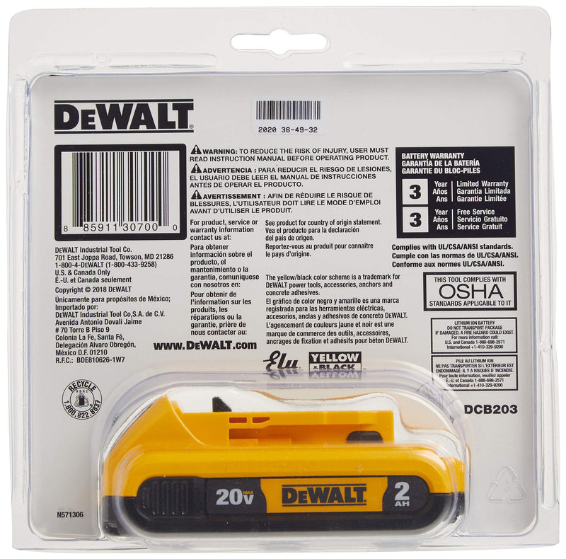 DEWALT 20V MAX Battery, Compact 2.0Ah (DCB203) - NewNest Australia