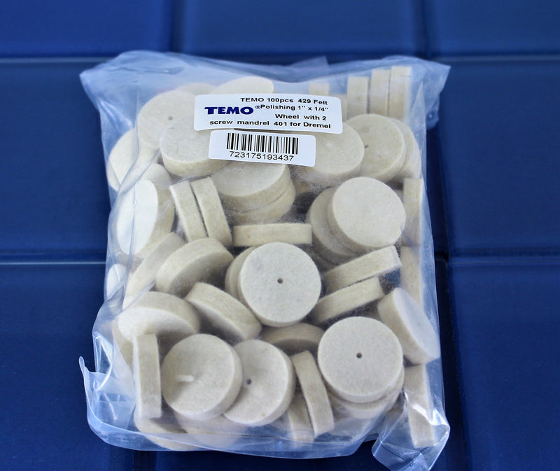 TEMO 100 pc Felt Polishing Wool Bob Burr 1 Inch (25 mm) Diameter 1/4 Inch (6 mm) High Wheel #429 with 2 Screw Mandrel 401 1/8 Inch (3 mm) Shank for Dremel and Compatible Rotary Tool 100p 1" Wheel - NewNest Australia