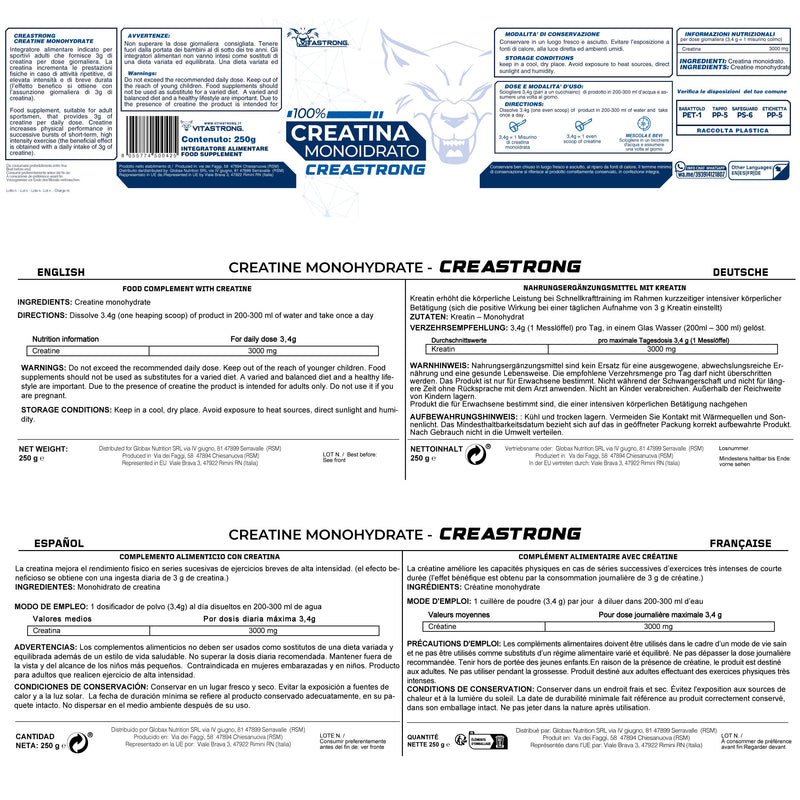 Creatine Monohydrate 100% Pure Creastrong, Patent Trademark From Vitastrong, Creatine Monohydrate Powder With Optimal Solubility, Creatine Powder, Micronized Creatine Powder - NewNest Australia