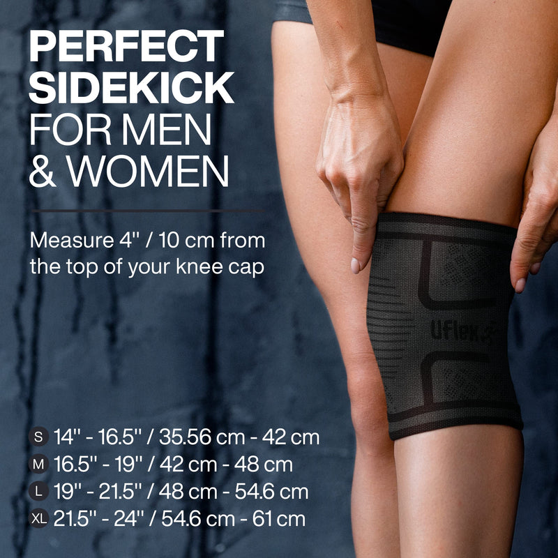 UFlex Athletics Knee Compression Sleeve Support for Women and Men - Knee Brace for Pain Relief, Fitness, Weightlifting, Hiking, Sports - Black, Large - NewNest Australia