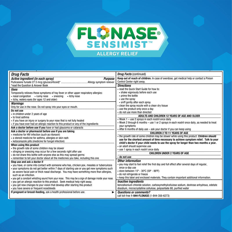 Flonase Sensimist Allergy Relief Nasal Spray Non Drowsy Allergy Medication, Gentle Mist - 120 Sprays Adult Pack - NewNest Australia