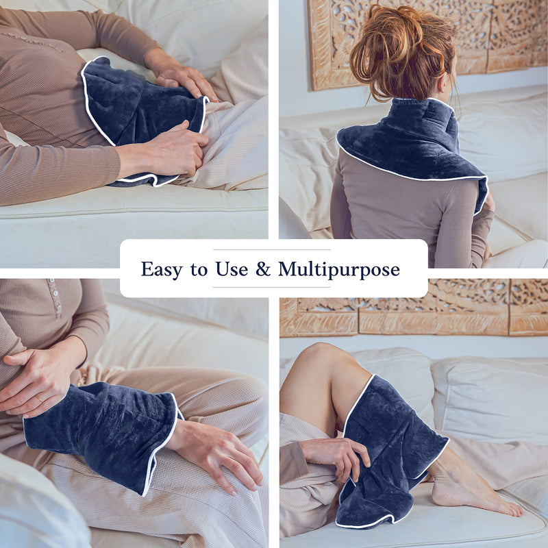 Qomfor grain pillow neck shoulder - heat pillow microwave - wheat and lavender filled - grain pillow microwave for pain relief, neck shoulder, back - dark blue - NewNest Australia