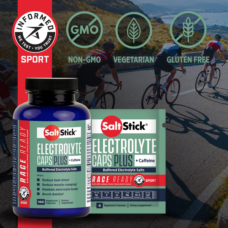 SaltStick Caps PLUS 100 salt & mineral capsules with electrolytes (sodium, potassium, calcium, magnesium), vitamin D3 and caffeine, 110 g - NewNest Australia