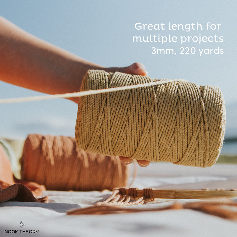 Nook Theory 3mm Macrame Cord 220 Yards - 4mm 5mm Soft Macrame Rope Perfect for Knots - Macrame Supplies for Wall Hangers & Boho Decorations - Cotton Rope - Macrame String (Cream 3mm) Cream 3mm*220yards - NewNest Australia