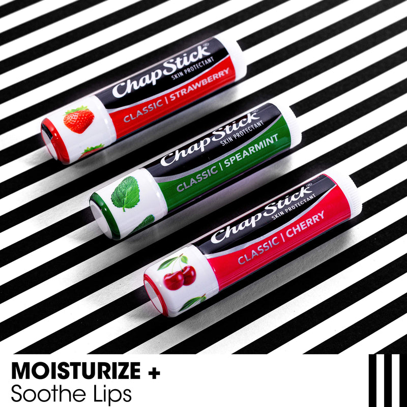 ChapStick Classic Lip Balm Tubes Variety Pack, Non-Tinted, Cherry/Strawberry/Spearmint, 0.15 Oz, 3 Count - NewNest Australia