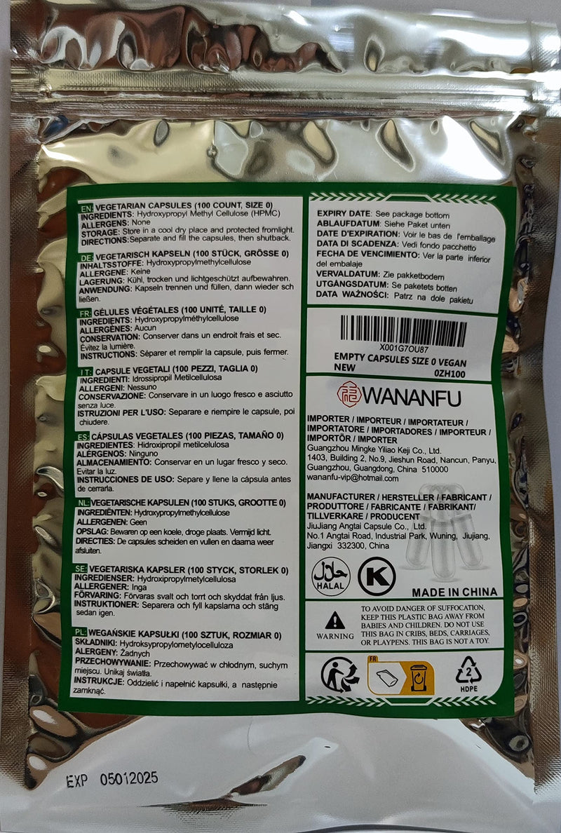 WANANFU Size 0 Empty Capsules Vegetarian (100 Count) Bundle with Micro Lab Spoon with Powder Tamper, Compatible with Capsule Filling Machine 100 Count (Pack of 1) - NewNest Australia