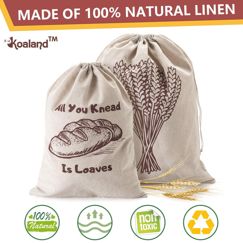 NewNest Australia - Linen Bread Bags, Pack of 4 Large and Extra Large Natural Unbleached Bread Bags, Reusable Drawstring Bag for Loaf, Homemade Artisan Bread Storage, Linen Bags for Food Storage, Ideal Gift for Bakers 