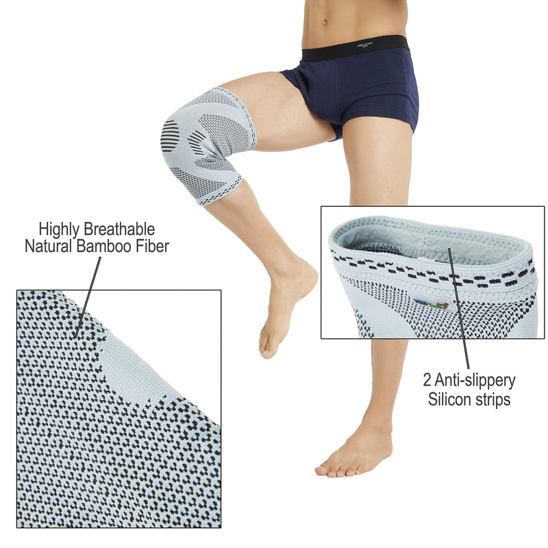 Neotech Care Bamboo Fiber Knee Support - Lightweight, Elastic, Comfortable & Breathable Fabric - Sleeve Brace for Men, Women, Youth - Right or Left - Grey (Size M, 1 Pair) 2 - NewNest Australia