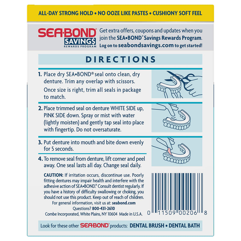 Sea Bond Secure Denture Adhesive Seals Lowers Original, Zinc Free, All Day Hold, Mess Free, 30 Count Pack of 1 - NewNest Australia