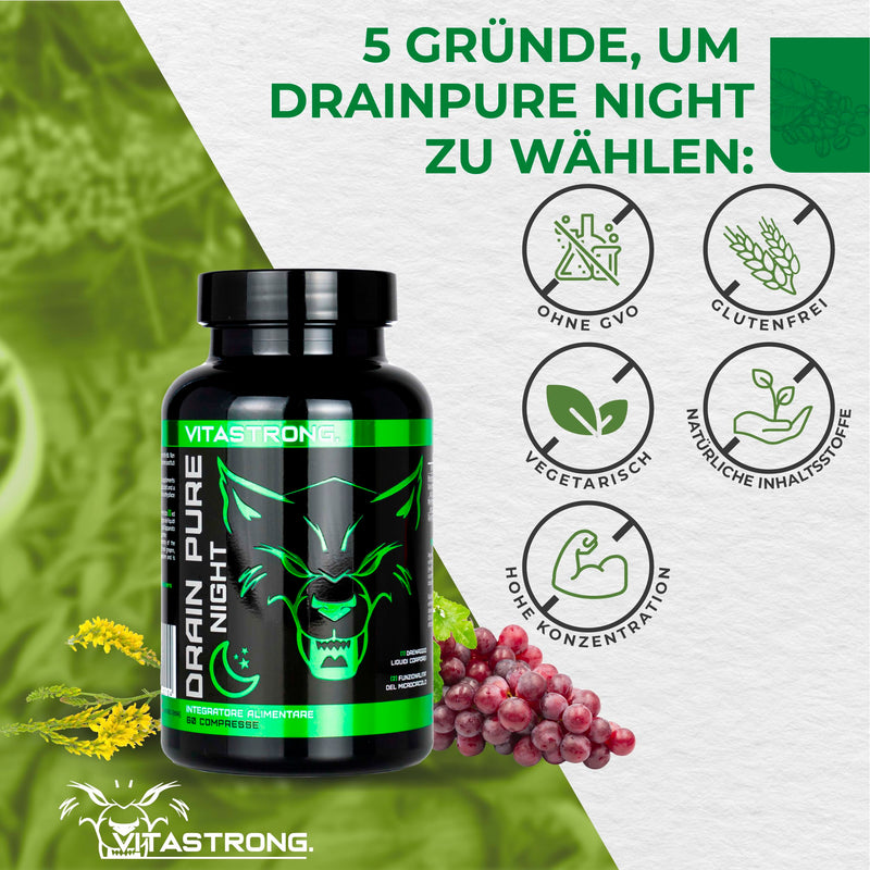 Vitastrong Drainpure Night Weight Loss | For Weight Loss, Detoxification And Drainage | Removes Toxins And Excess Liquid | High Quality Made In Italy Quality | Vegan Friendly - NewNest Australia