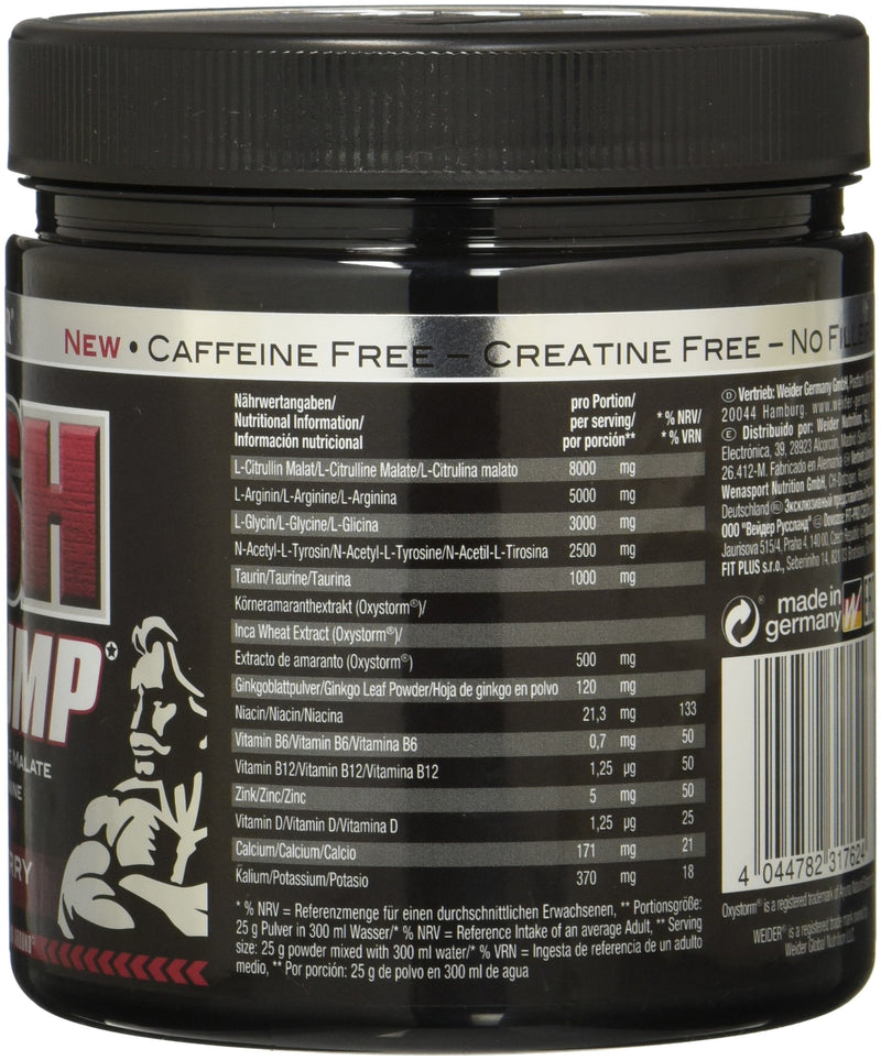 Weider Rush Pump Pre Workout Booster Without Caffeine, High Dose With L-Citrulline, L-Arginine And Oxystorm, For Fitness & Bodybuilding, Sour Cherry Flavor, 375 G - NewNest Australia