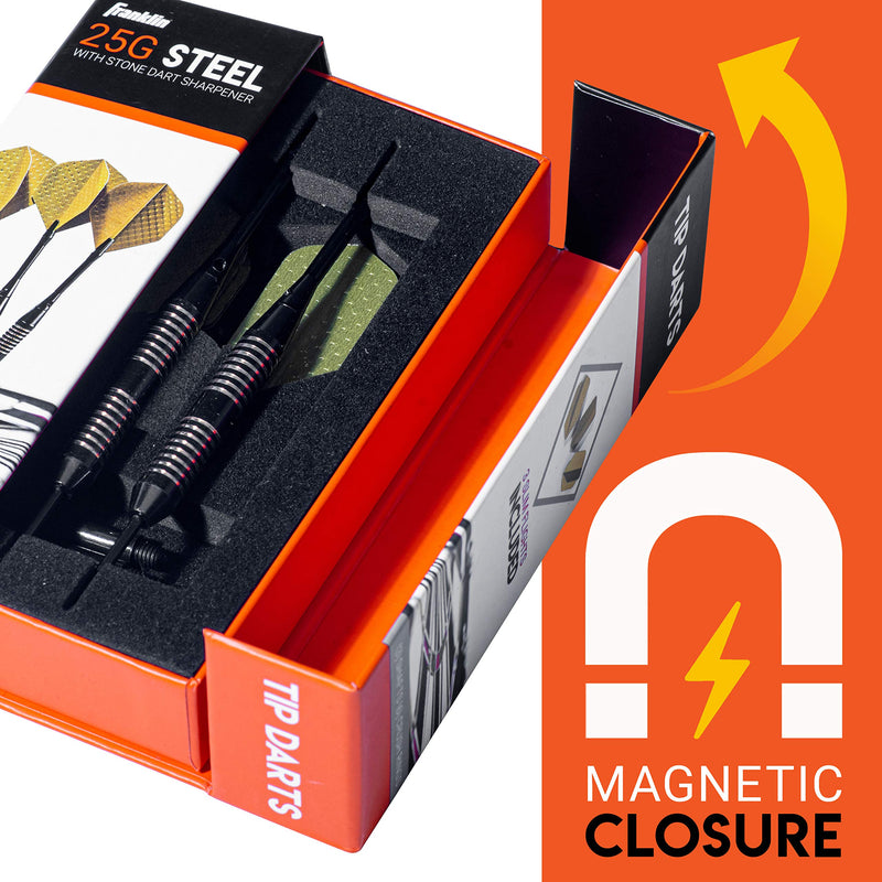 Franklin Sports Steel Tip Dart Set - Game Room Ready with Standard Flights, Slim Flights, Nylon and Aluminum Shaft - Perfect for Family Game Room Fun with Friends 25 gram - Gunmetal Steel - NewNest Australia
