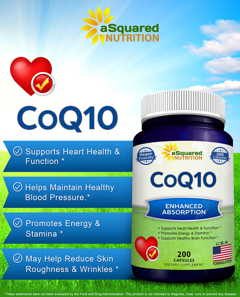 CoQ10 (400mg Max Strength, 200 Capsules) - High Absorption Vegan Coenzyme Q10 Powder - Ubiquinone Supplement Pills, Extra Antioxidant CO Q-10 Enzyme Vitamin Tablets, Coq 10 for Healthy Blood Pressure - NewNest Australia