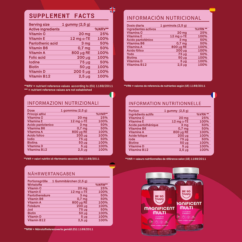 Multivitamin Gummy Bears, For Your Immune System, Fatigue And Exhaustion, With Vitamin A, B6, B12, C, D And E, Pack For 60 Days, Vegan, Gluten- And Lactose-Free, Besohappy - NewNest Australia