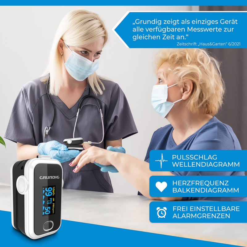 Grundig Pulse Oximeter Oxygen Saturation Oximeter, High Precision Finger Oximeter Meter For Clinically Accurate Determination Of Oxygen Saturation In Blood, Finger Measuring Device With Pulse Monitor Test - NewNest Australia