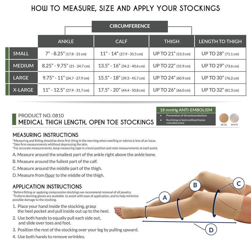 Truform Surgical Stockings, 18 mmHg Compression for Men and Women, Thigh High Length, Open Toe, Beige, Small Small (1 Pair) - NewNest Australia