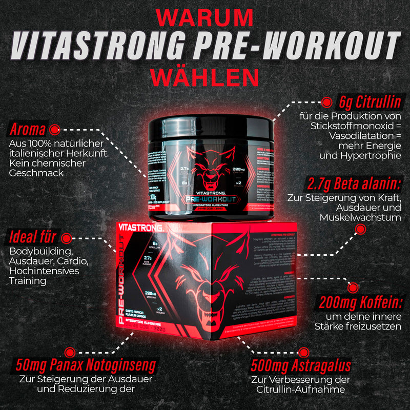 Pre Workout Booster Vitastrong - Booster Pre Workout with Beta Alanine + Caffeine & Taurine + Vitamin B - Preworkout for Extreme Pump - Drink Powder for Energy Drink - NewNest Australia