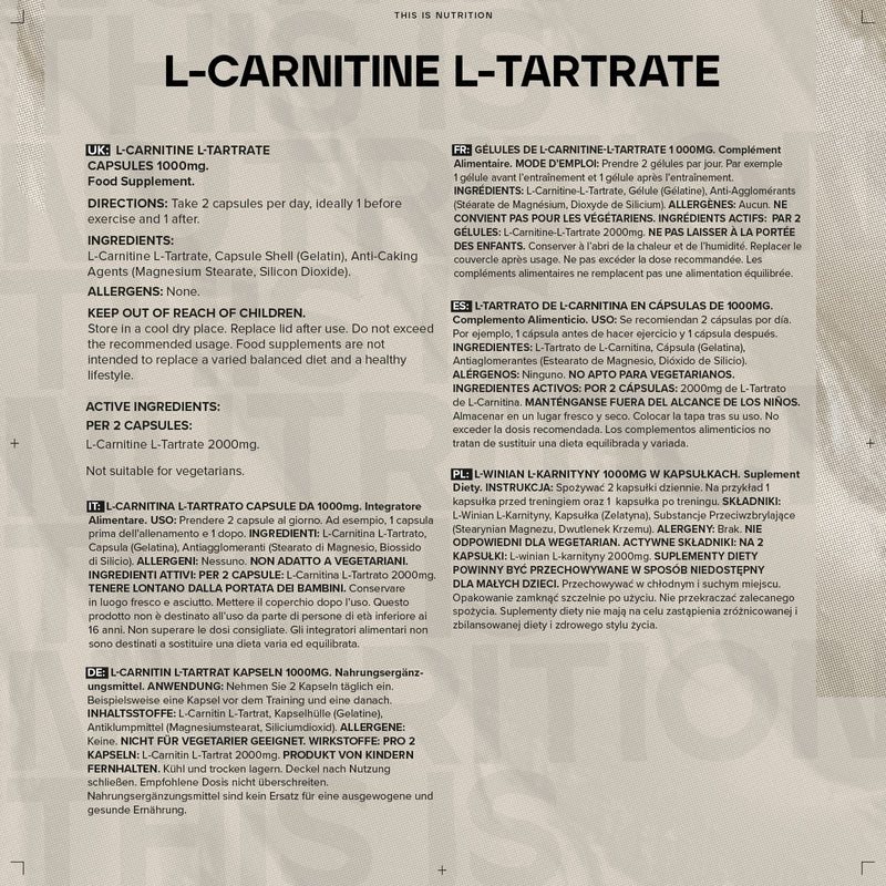 Bulk L-Carnitine, L-Tartrate Capsules, 1000 mg, 90 Capsules, Packaging May Vary 90 Pieces (Pack of 1) - NewNest Australia