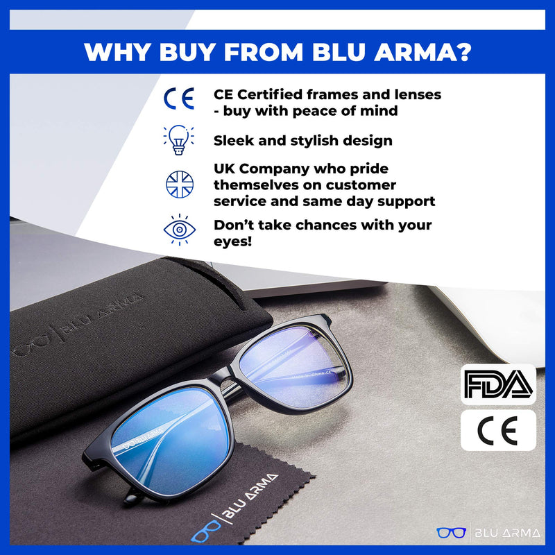 BLU ARMA® Blue Light Glasses for Men & Women with Glasses case – Reading Glasses - Gaming Glasses to Prevent Migraine, Eye Strain, and Improve Sleep – UV 400 Protection - CE & FDA Certified Black Panther - NewNest Australia