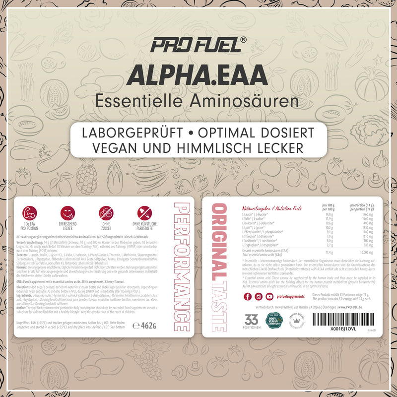 Alpha EAA powder 462g CHERRY BERRY - incredibly delicious EAA drink powder, all 8 essential amino acids, vegan EAAs amino acids/amino workout drink, optimal value, Made in Germany 462 g (pack of 1) - NewNest Australia