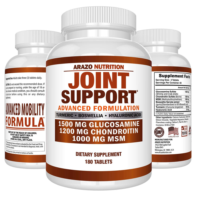 Glucosamine Chondroitin Turmeric Msm Boswellia - Joint Support Supplement for Relief 180 Tablets - Arazo Nutrition - NewNest Australia