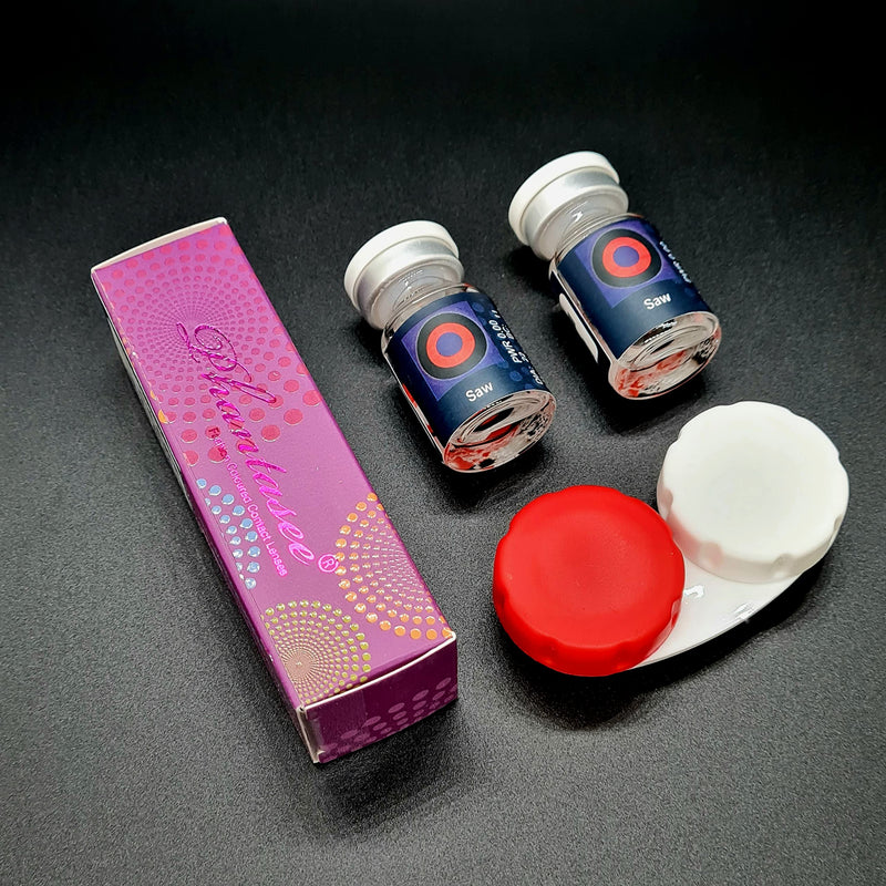 DESIGNLENSES Red black large colored full sclera contact lenses with 22mm diameter, 1 pair (2 pieces) + storage case "Saw" Saw - NewNest Australia