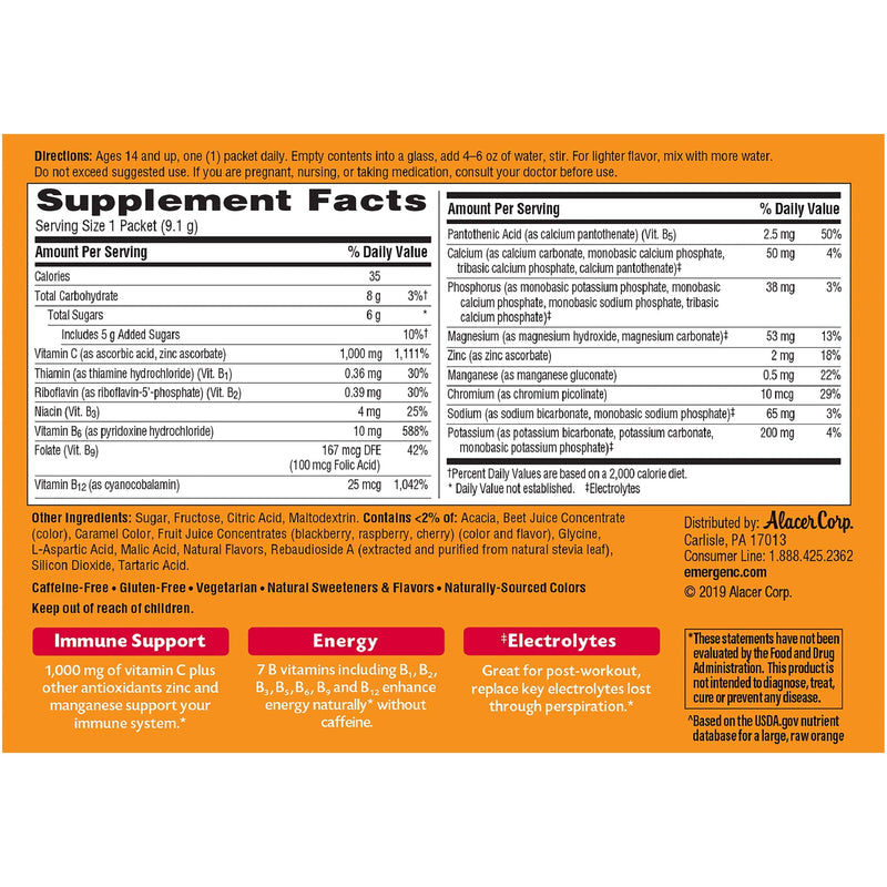 Emergen-C 1000mg Vitamin C Powder, with Antioxidants, B Vitamins and Electrolytes, Immunity Supplements for Immune Support, Caffeine Free Fizzy Drink Mix, Raspberry Flavor - 30 Count/1 Month Supply 0.32 Ounce (Pack of 30) - NewNest Australia