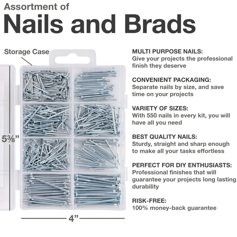 Qualihome Hardware Nail Assortment Kit, Includes Finish, Wire, Common, Brad and Picture Hanging Nails - NewNest Australia