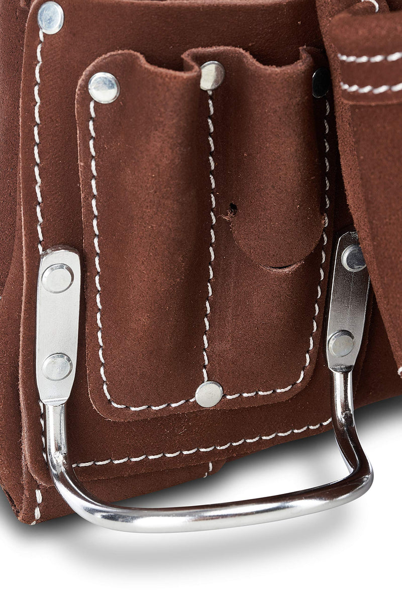 AWP 10-Pocket Suede Tool Pouch | Durable General Construction Leather Tool Pouch | Brown - NewNest Australia
