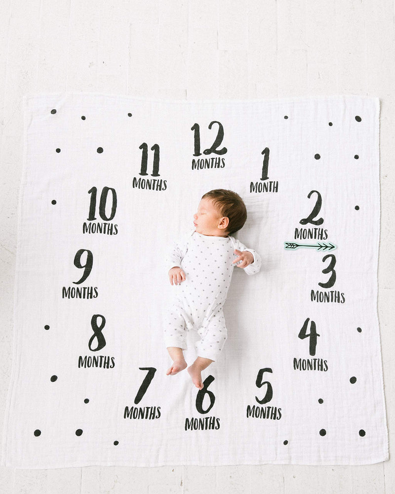 Pearhead Monthly Milestone Photo Blanket and Newborn Photo Props Keepsake Set, Black, and Teal, Adventure Adventure Watch Me Grow Blanket - NewNest Australia