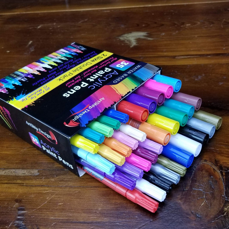 35 Premium Acrylic Paint Pens, Double Pack of Both Extra Fine and Medium Tip, for Rock Painting, Mug, Ceramic, Glass, and Fabric Painting, Water Based Non-Toxic and No Odor 35 Classic - NewNest Australia