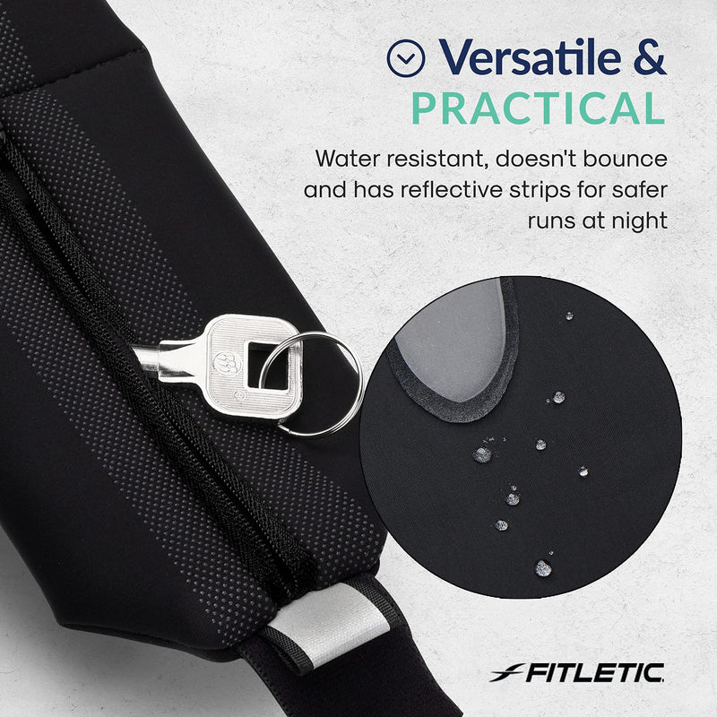 Fitletic - Bolt Running Pouch, Runners Pouch, Double Pocket Running Waist Belt, Waterproof, Adjustable, and Expandable, Running Accessories Black - NewNest Australia