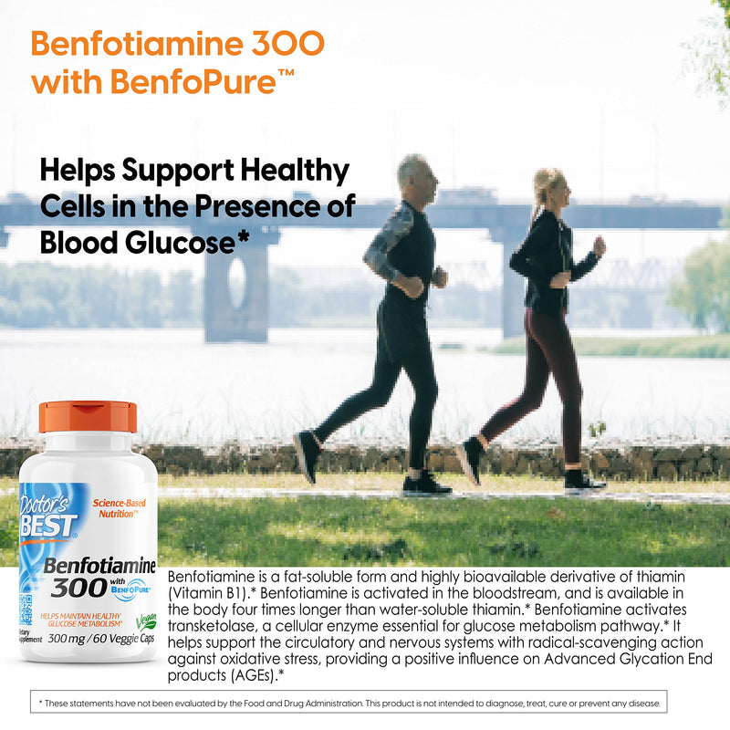 Doctor's Best Benfotiamine, Non-GMO, Vegan, Gluten Free, Soy Free, Helps Maintain Blood Sugar Levels, 300 mg, 60 Veggie Caps (DRB-00270) - NewNest Australia