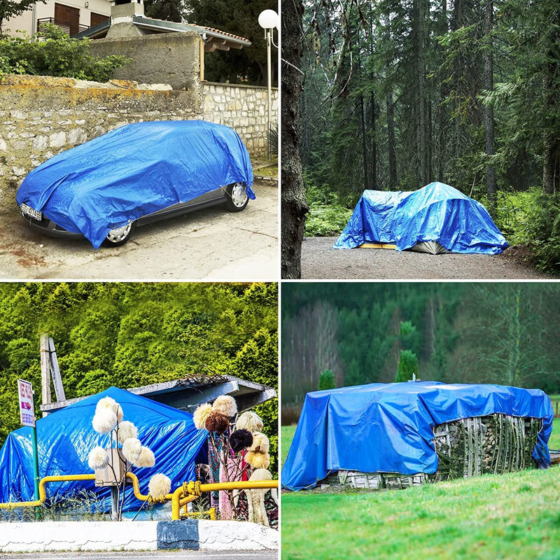 Blue Tarp, Tarps Heavy Duty Waterproof 4x6, Waterproof Plastic Poly 16 Mil Thick Tarpaulin with Metal Grommets Every 19.5 Inches - Emergency Rain Shelter, Outdoor Cover, and Camping Use 4'x6' - NewNest Australia
