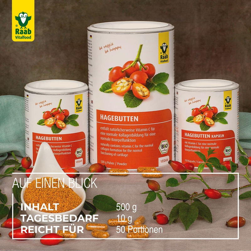 Raab Vitalfood Organic Rose Hip Powder With Vegetable Omega-3 & 6 Fatty Acids & Natural Vitamin C For Normal Collagen Formation & Cartilage Function (500G) I Made In Germany 500 G (1 Pack) Single - NewNest Australia