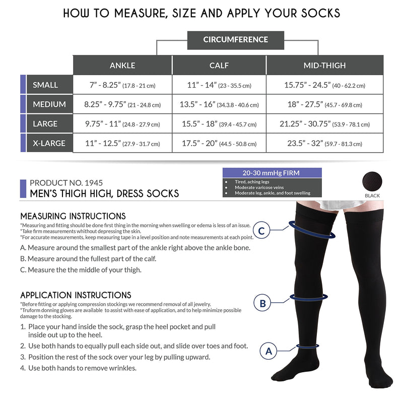 Truform Compression Socks, 20-30 mmHg, Men's Dress Socks, Thigh High Over Knee Length, Black, Small Small (1 Pair) - NewNest Australia