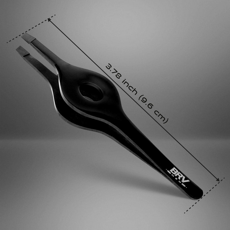 BRV MEN Wide Grip Slant Tweezers - Titanium Plated German Stainless Steel - Perfectly Aligned Slanted Tips for Precision - Professional Tweezers for Eyebrows and Nose/Ear/Facial Hair - 9.6 cm (Black) Black - NewNest Australia