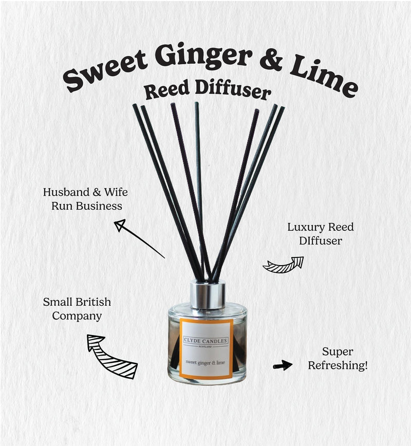 Clyde Candles Sweet Ginger & Lime Reed Diffuser, Luxury Diffuser Oil with a Set of 7 Fibre Sticks, Best Aroma Scent for Home, Kitchen, Living Room, Bathroom. Fragrance Diffusers set with sticks - NewNest Australia