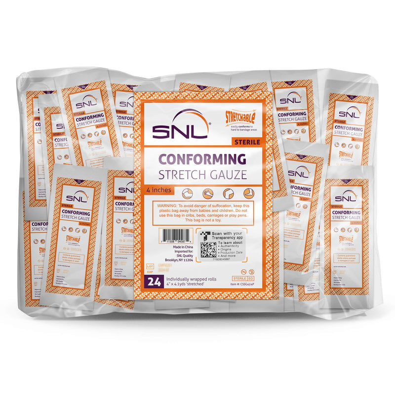 SNL Quality Sterile 4 inch Conforming, Latex Free, Stretch Gauze Bandage Roll - Pack of 24 - NewNest Australia